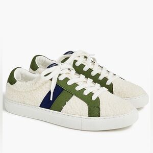 J Crew Factory Sherpa Road Trip Sneakers In Green and Black. Size 10.5